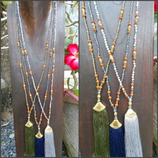50 pieces free shipping of mix beads rudraksha stone crystal necklace tassels bali